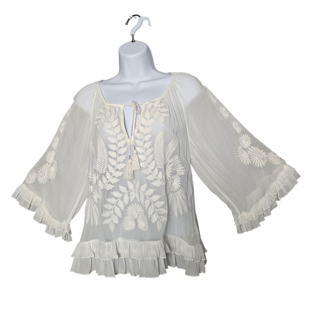 Anthropologie Akemi + Kin Ephesus Embroidered Peasant Blouse Small Cream Boho